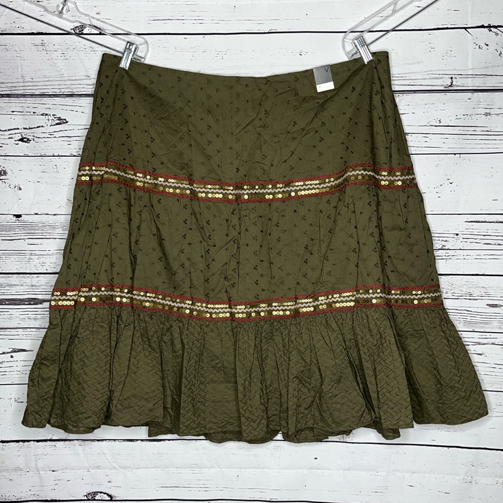 Venezia Lane Bryant NWT Sz 26 Green Eyelet - Sequins & Ribbon Trim A-Line Skirt